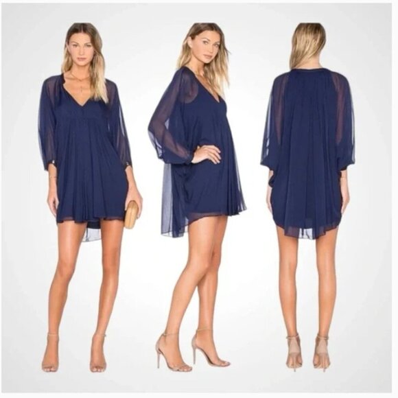 Diane Von Furstenberg Navy Silk Fleurette Caftan Dress - Size 4 - Picture 1 of 12